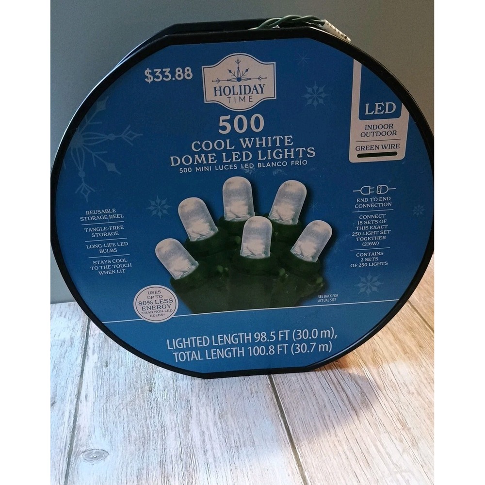 Holiday Time 500 Warm White LED Dome‎ Christmas Lights with Green Wire 100.8ft L